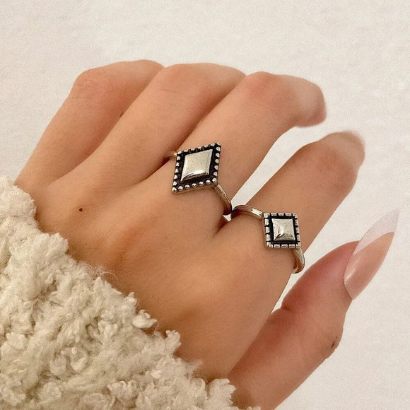 925 Sterling Silver Minimalist Ring Geometric Ring Stackable Ring Band - Picture 1 of 11